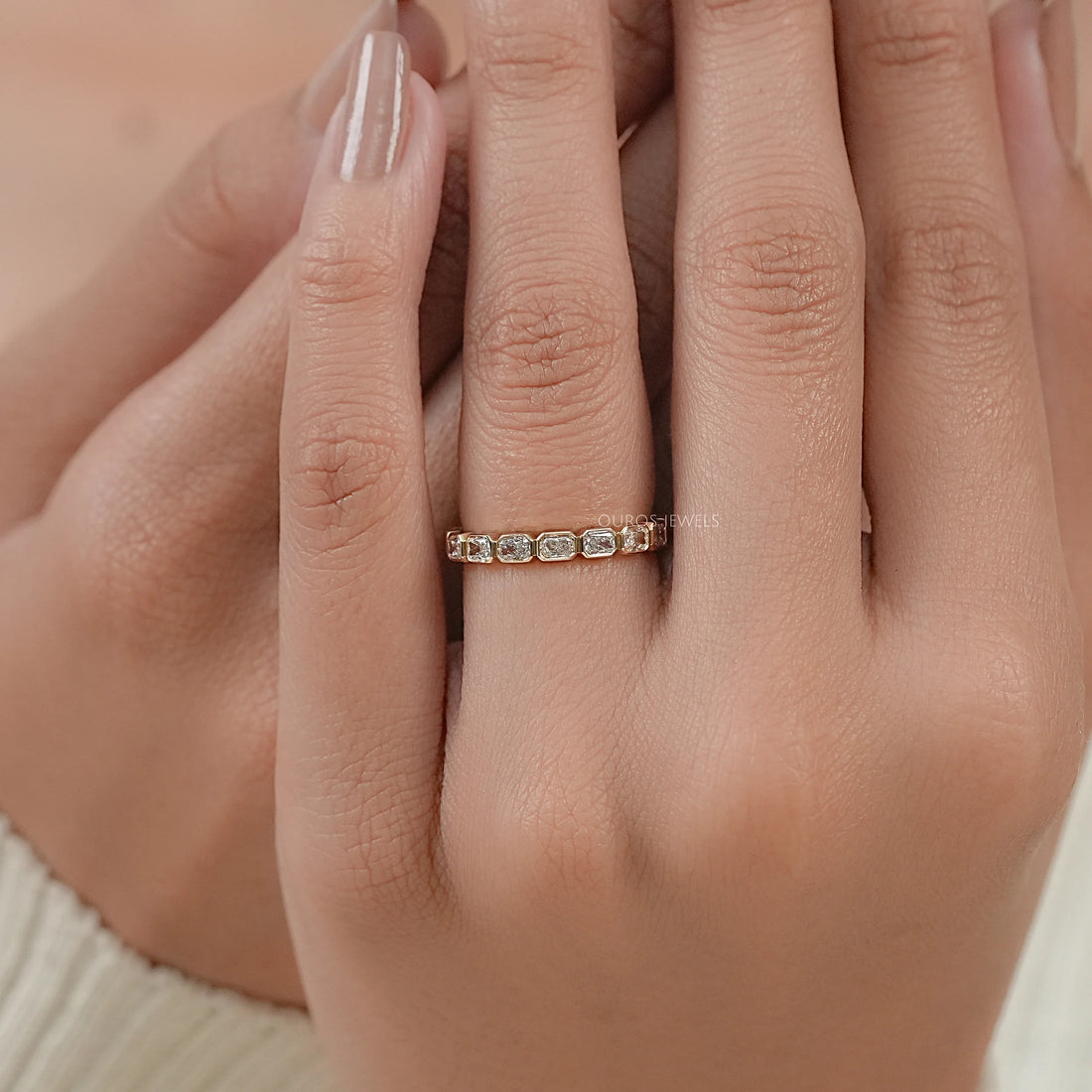 East West Radiant Diamond Bezel Wedding Band Ring