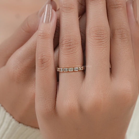 East West Radiant Diamond Bezel Wedding Band Ring
