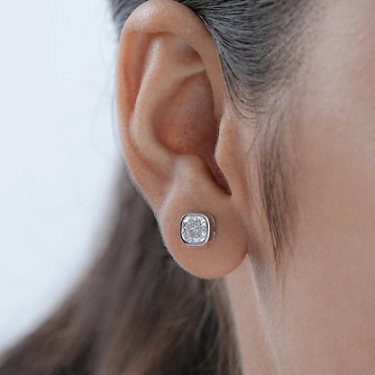 Square Cushion Lab Diamond Bezel Stud Earrings