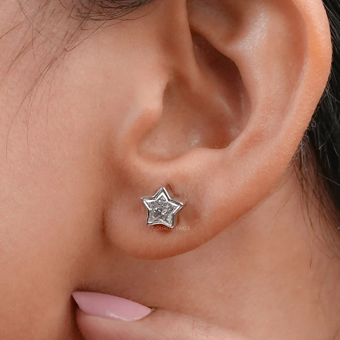 Clou d'oreille avec diamant de laboratoire taille étoile serti clos