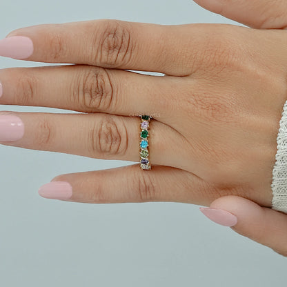 Multi Gemstone Half Eternity Wedding Band