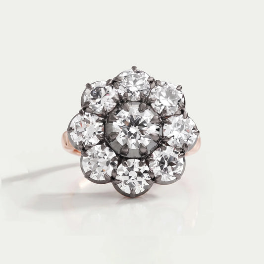 Old European Round Cut Black Coating Flower Engagement Ring Ring