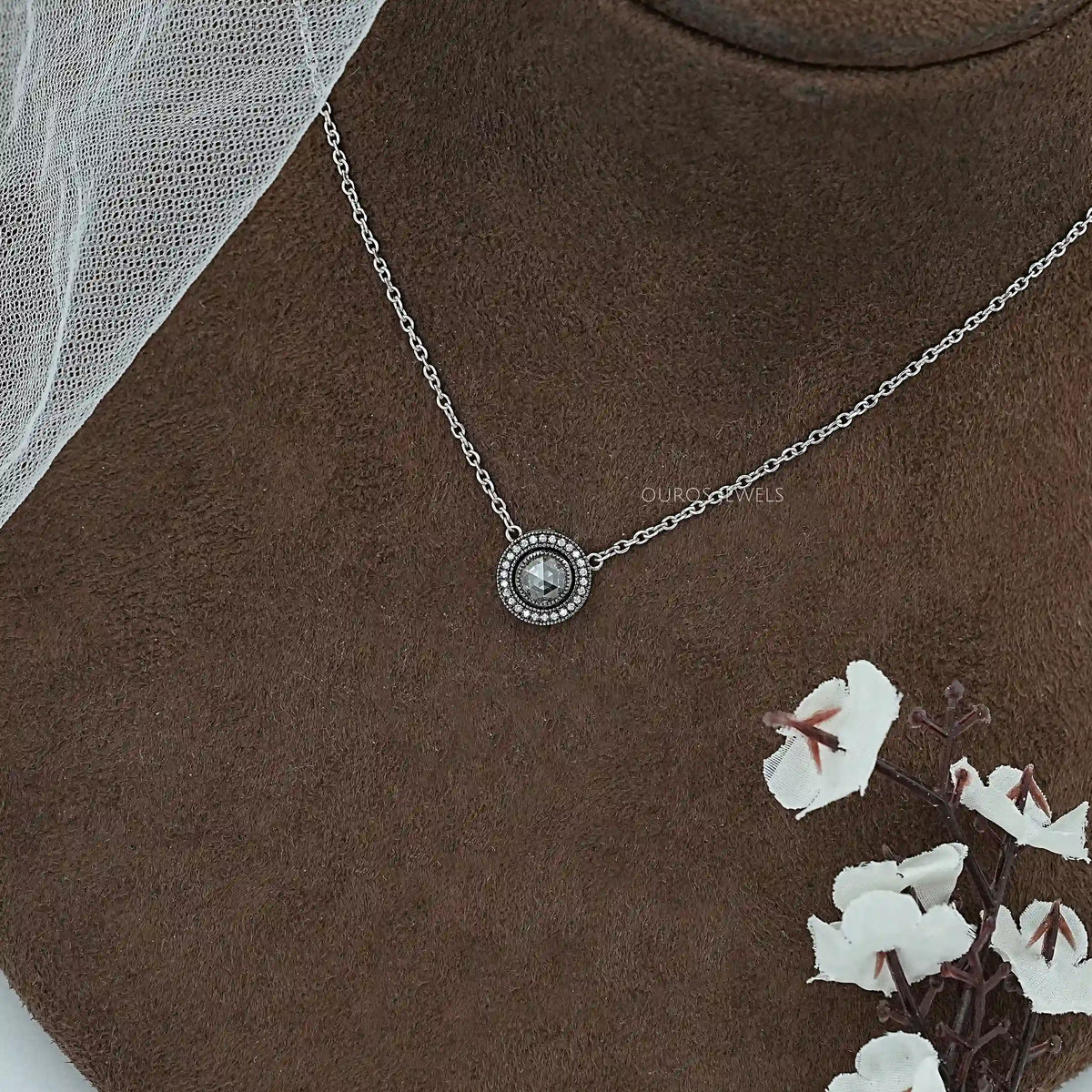 Rose Cut Round Diamond Halo Necklace Necklaces