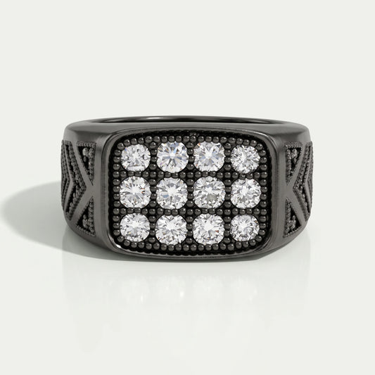 Bague en or noir pour homme avec diamants cultivés en laboratoire