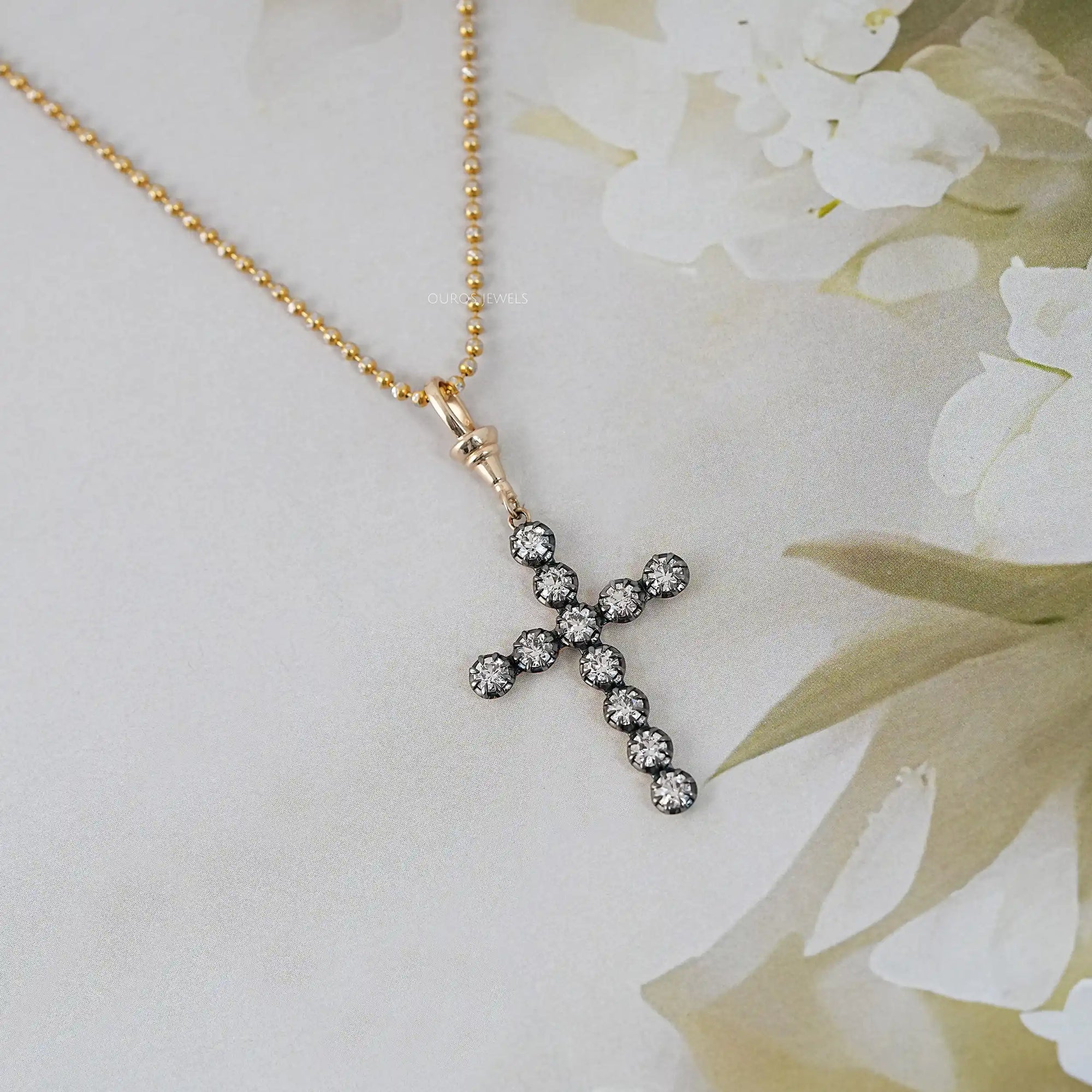Old European Round Cut Lab Diamond Cross Pendant Necklaces
