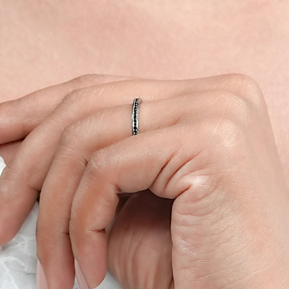 Black Round Lab Diamond channel Set Half Eternity Ring Rings