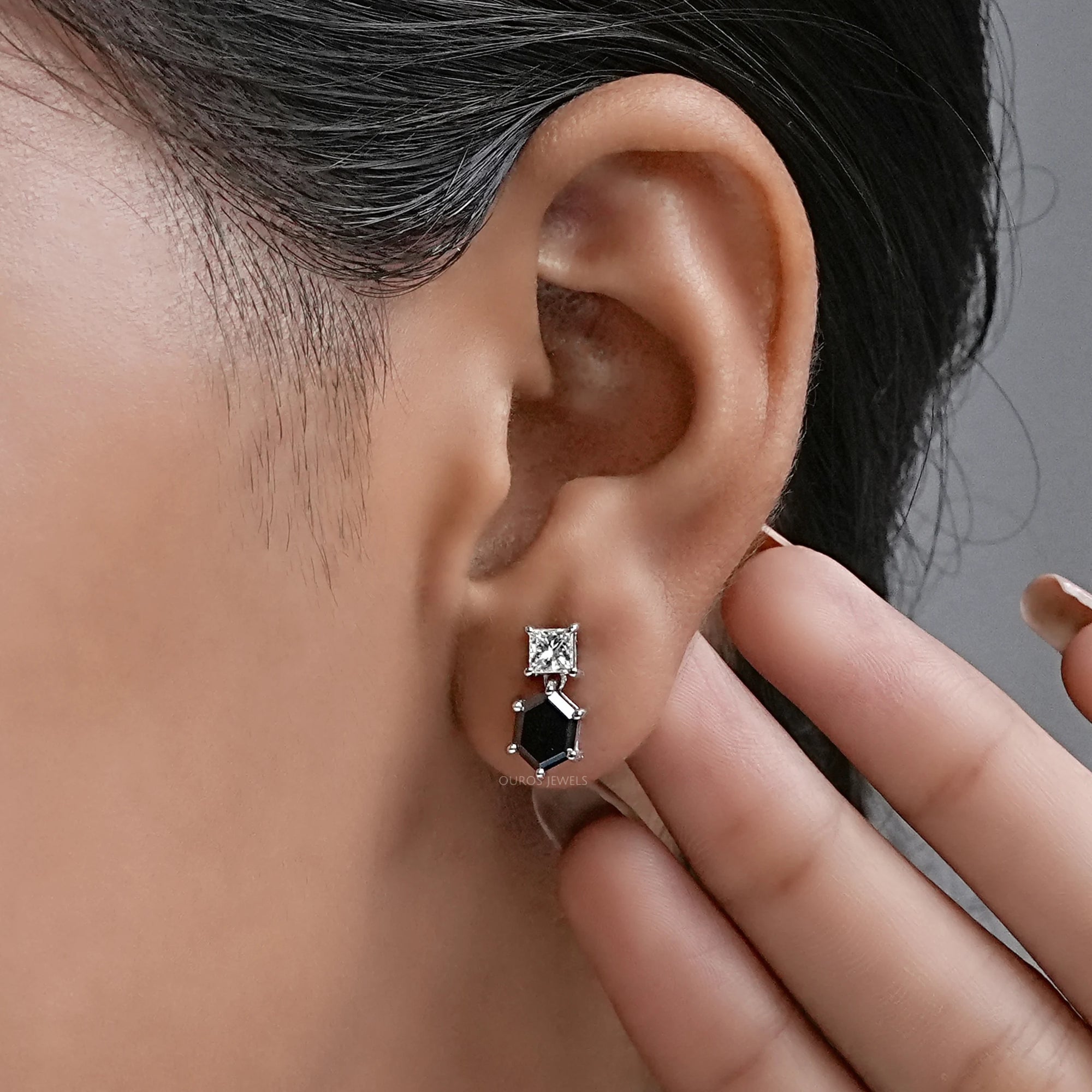 Hexagon Black Diamond Dangle Earrings Earrings