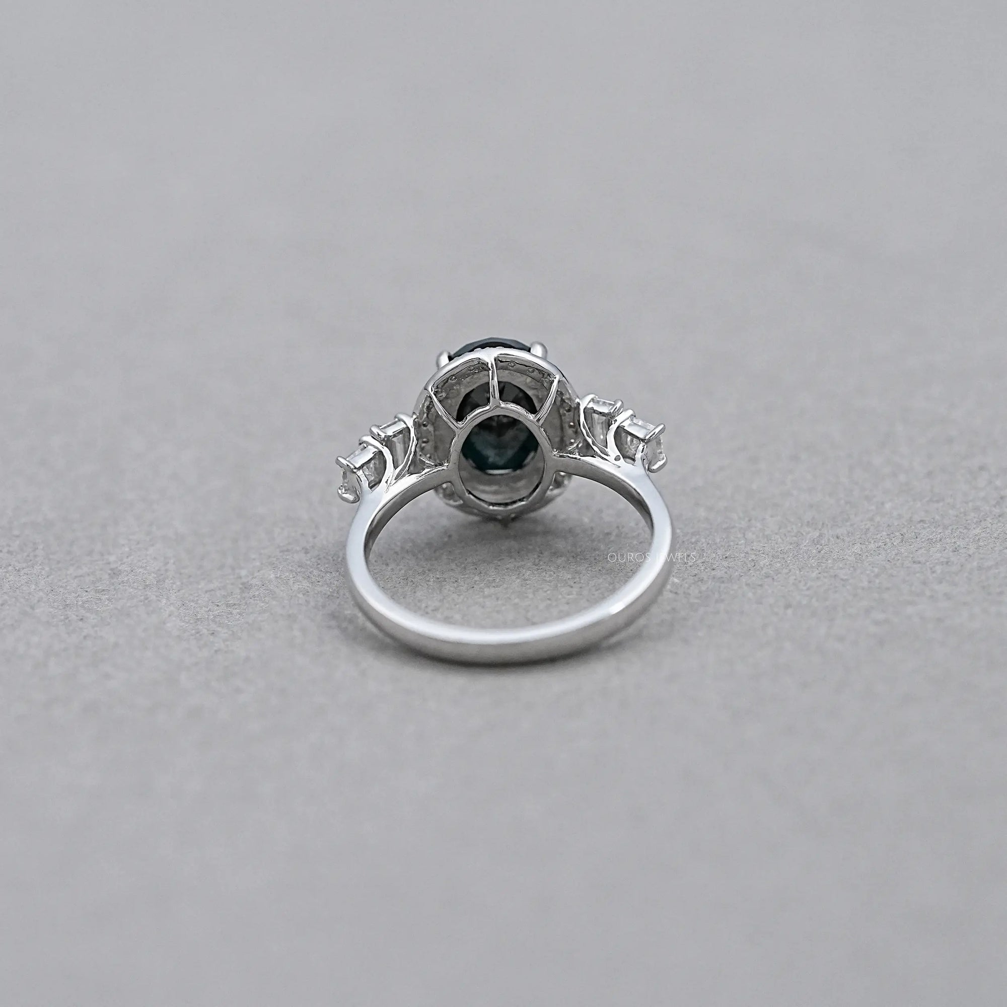 Black Oval Cut Halo With Accent Diamond Ring Rings
