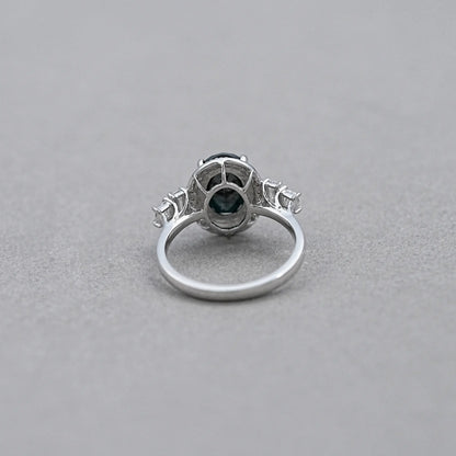 Black Oval Cut Halo With Accent Diamond Ring Rings