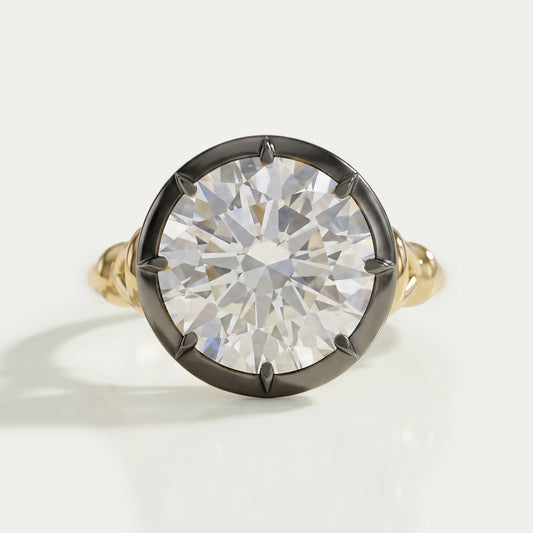 Round Diamond Black Enamel Solitaire Ring