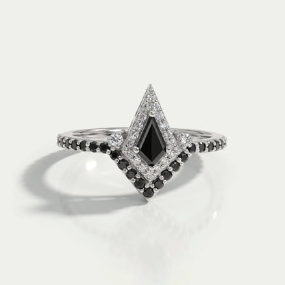 Black kite Cut Halo Curved Wedding Ring Rings