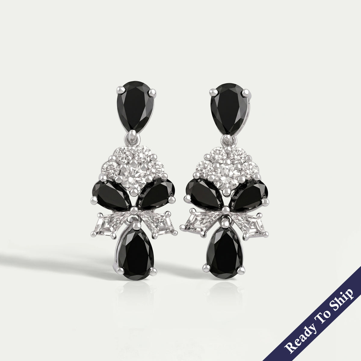 Black Pear Diamond Cluster Drop Earrings Earrings