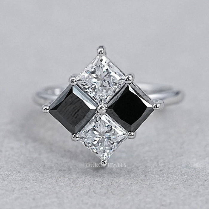 front view of princess-cut black lab diamond solitaire anniversary ring