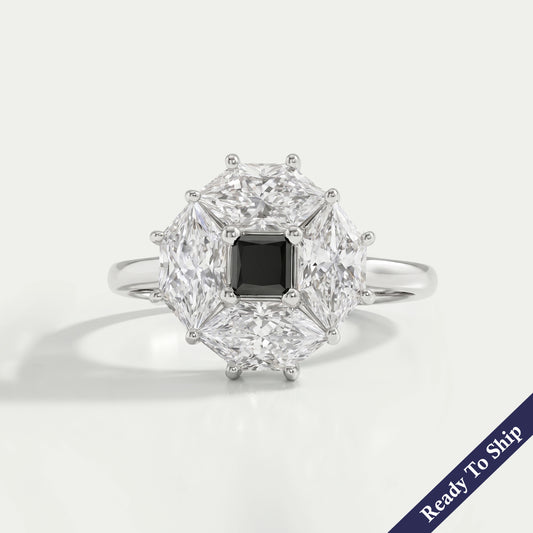 Black Princess Diamond Halo Engagement Ring Rings