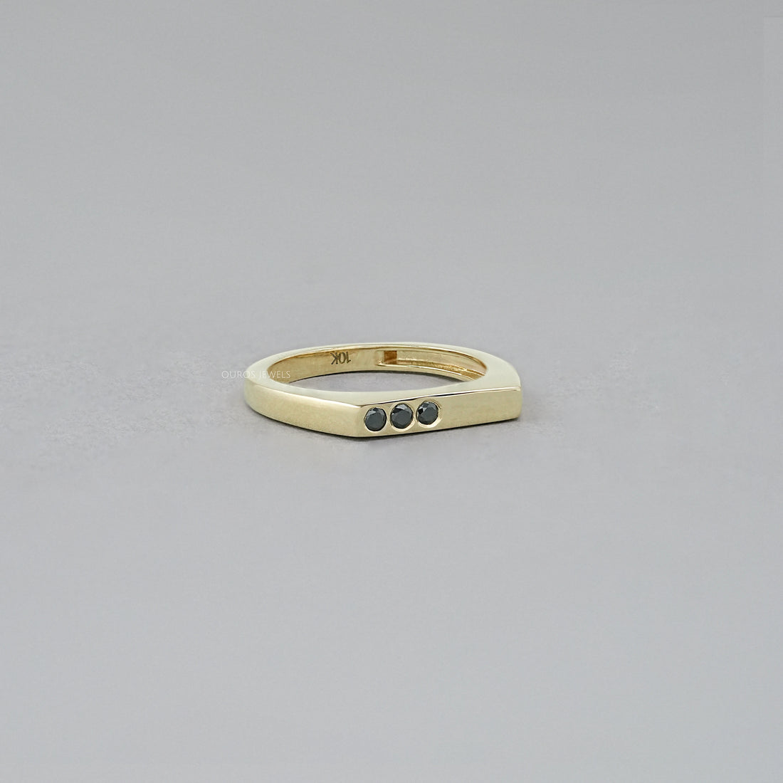 Black Round Diamond Flush Set Signet Ring Ring