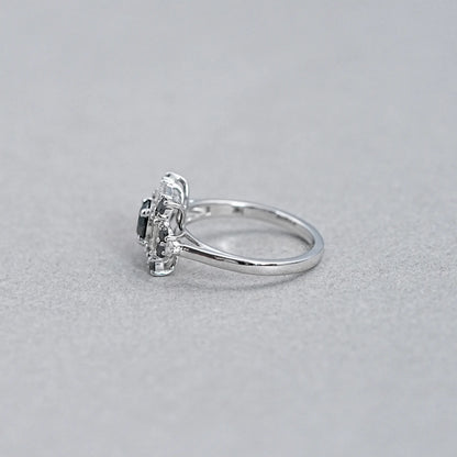 Black Round Cut Halo Baguette Diamond Ring Rings