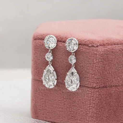 [Round and Pear Cut Diamond Earrings]-[Ouros Jewels]