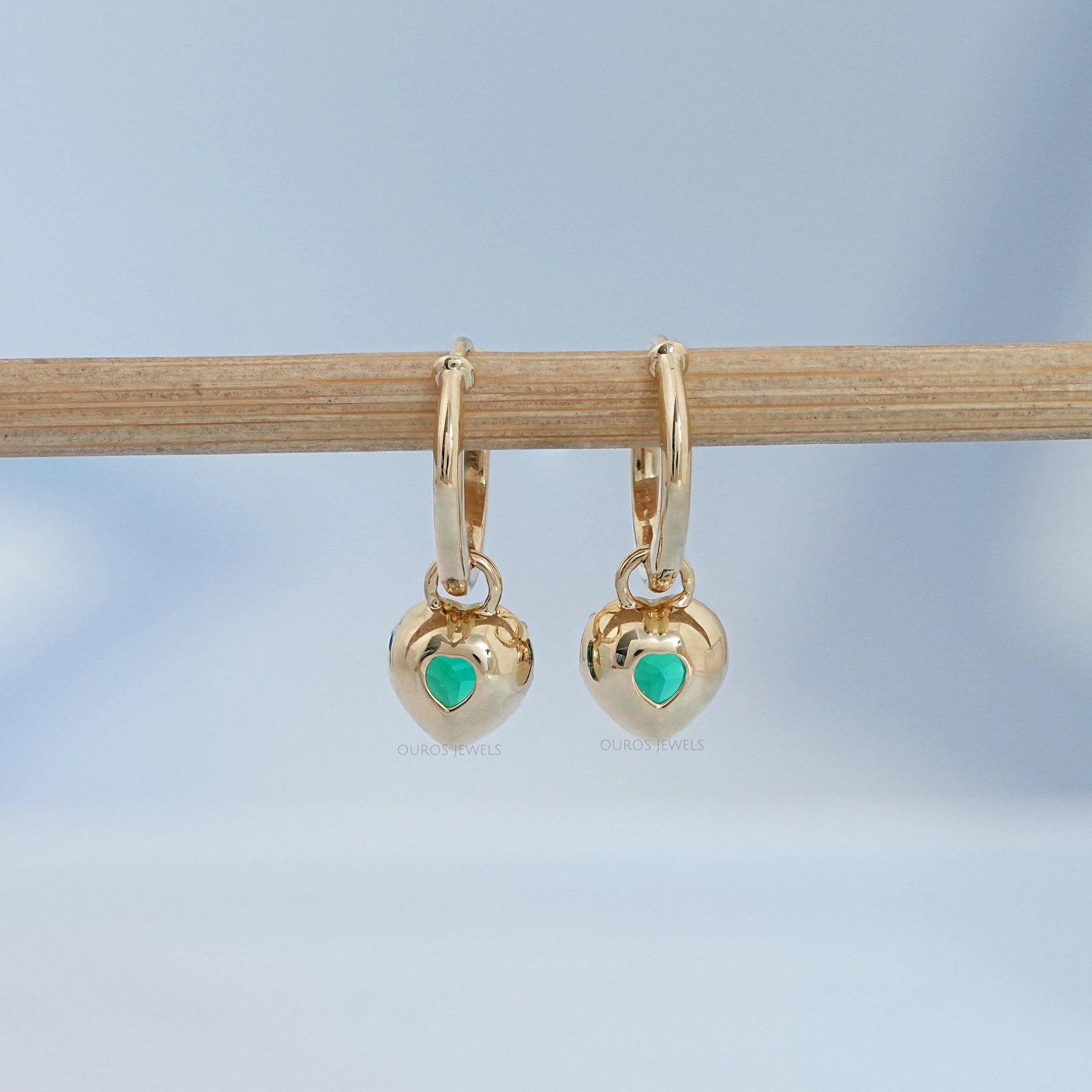 Green Heart Cut Black Coating Hoop Earrings Earrings