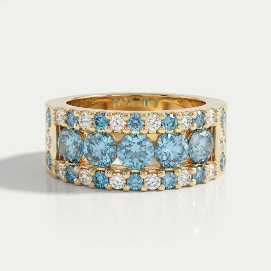 Blue And White Round Cut Lab Diamond Wide Band
