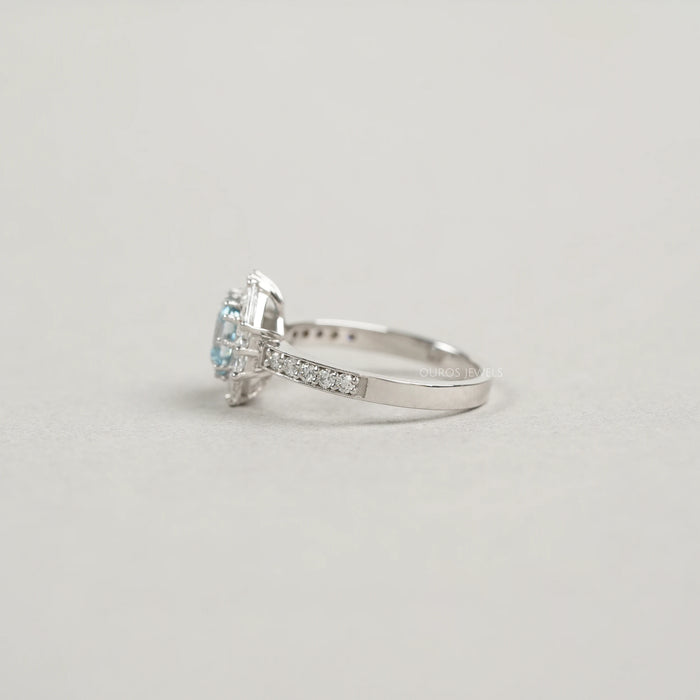 Fancy Blue Asscher Cut Halo With Accent Lab Diamond Ring