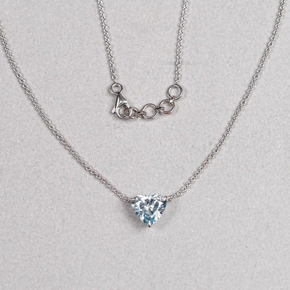 Blue Heart Cut Lab Grown Diamond Solitaire Pendant Necklaces