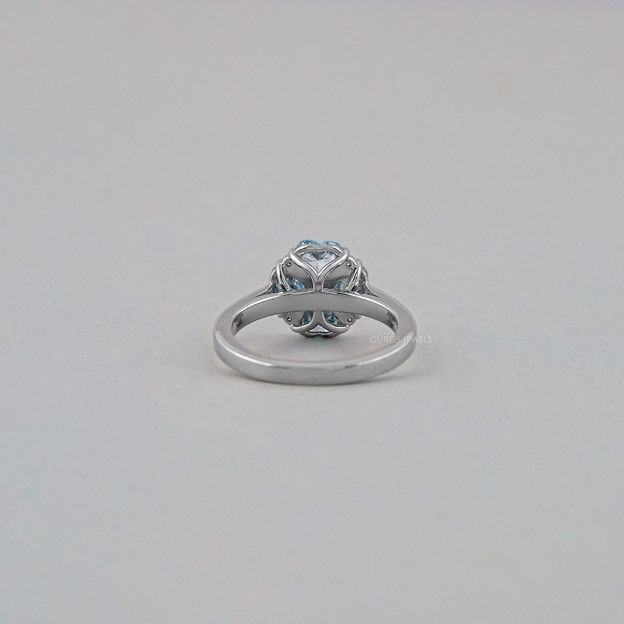 Blue Heart Cut Lab Diamond Flower Ring Ring
