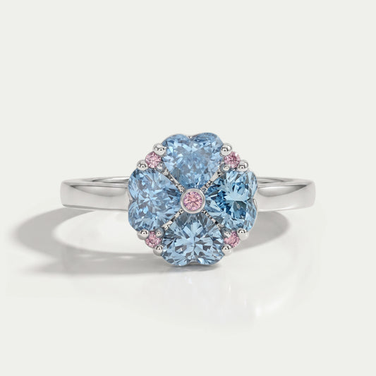 Blue Heart Cut Lab Diamond Flower Ring