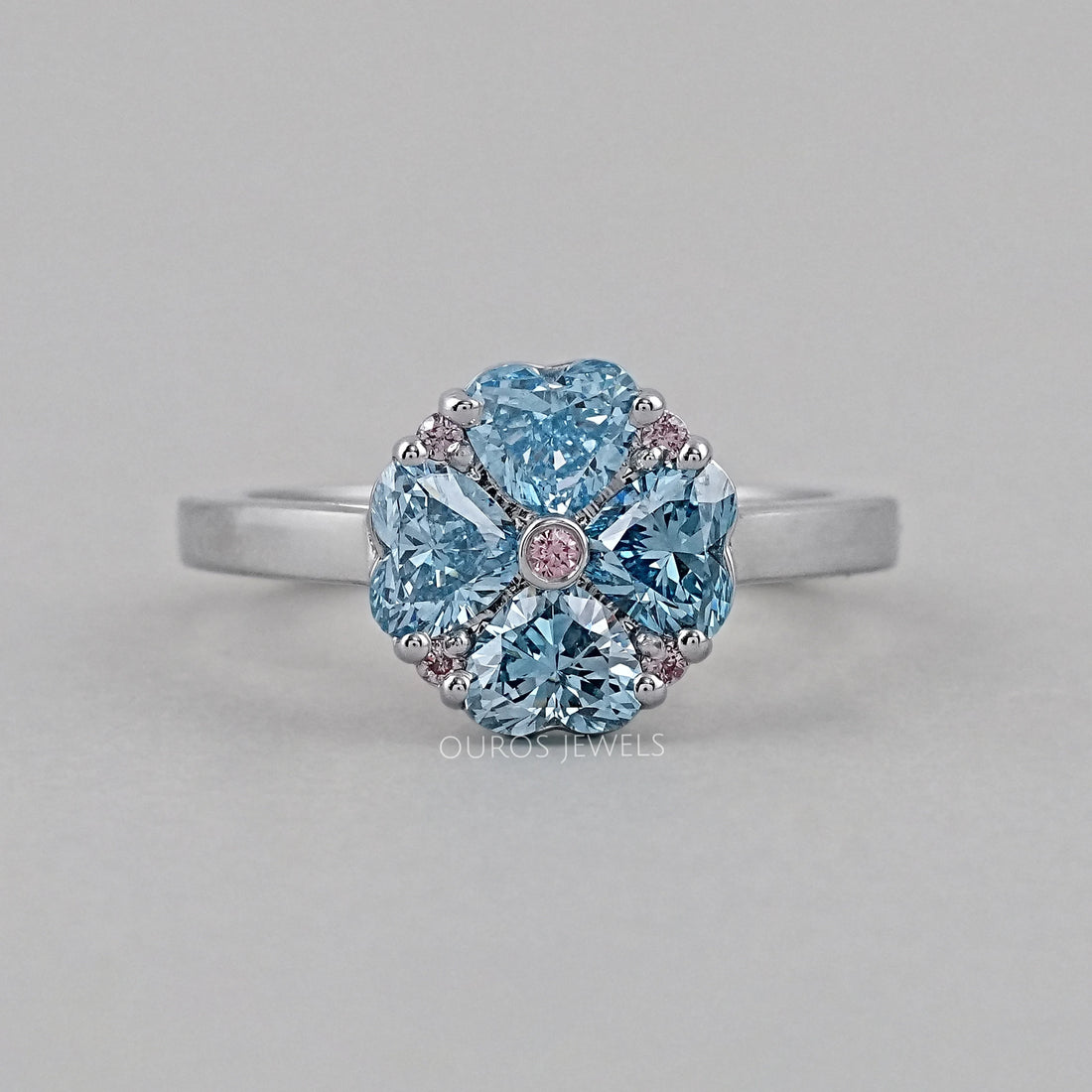 Blue Heart Cut Lab Diamond Flower Ring Ring