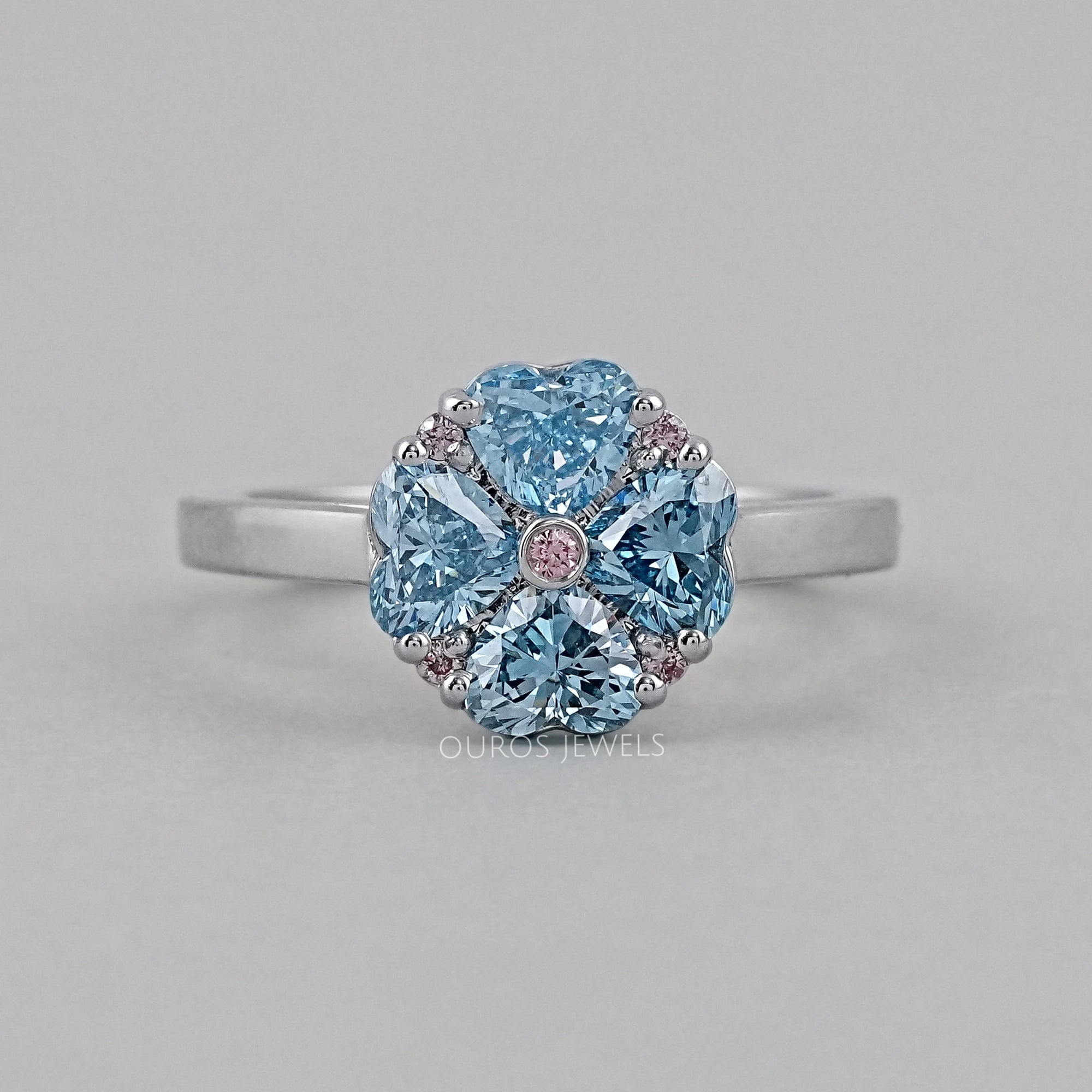 Blue Heart Cut Lab Diamond Flower Ring Ring