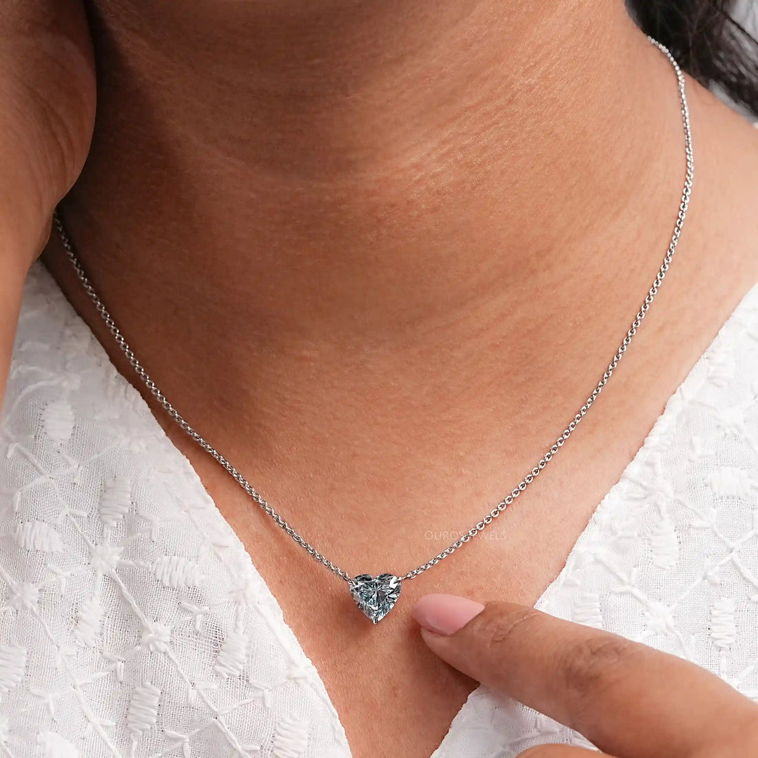 Blue Heart Cut Lab Grown Diamond Solitaire Pendant Necklaces