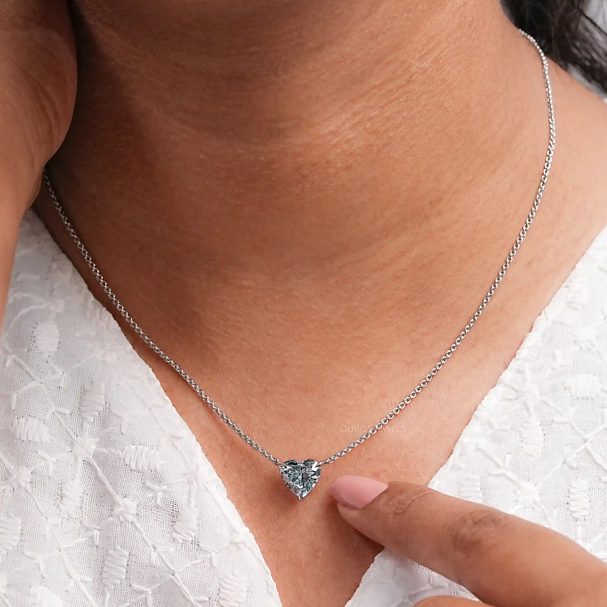 Blue Heart Cut Lab Grown Diamond Solitaire Pendant Necklaces