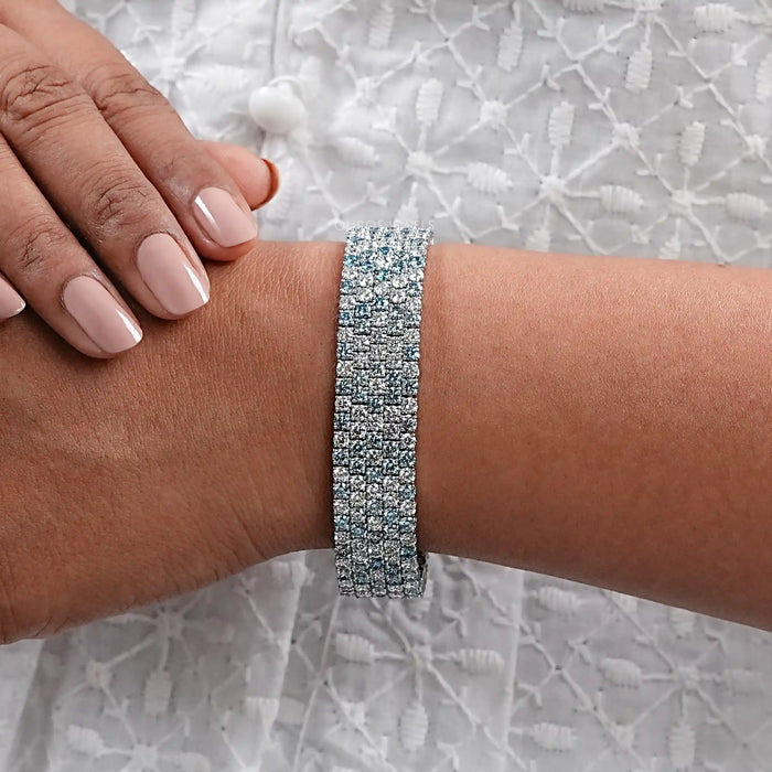 Blue Round Lab Diamond Wide Bracelet