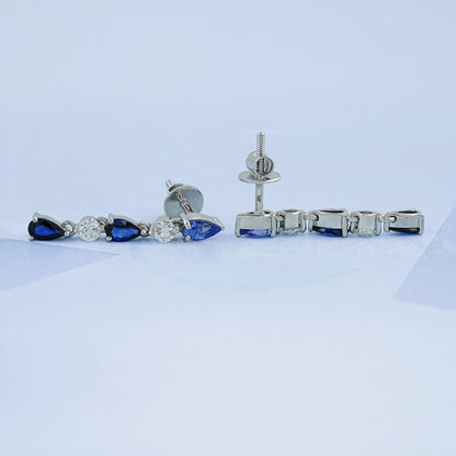 Blue Pear Cut Gemstone Drop Dangle Earrings