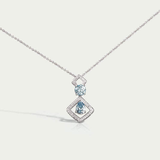 Blue Pear Diamond Halo Floating Pendant Necklaces
