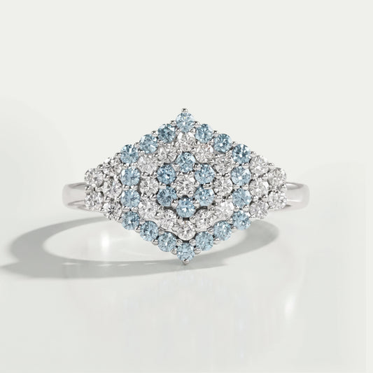 Fancy Blue Round Cut Cluster Lab Diamond Engagement Ring