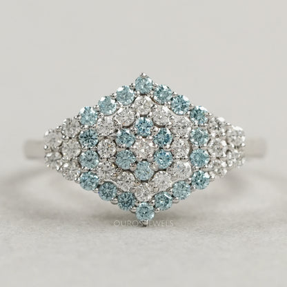 Fancy Blue Round Cut Cluster Lab Diamond Engagement Ring Rings
