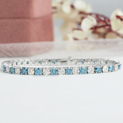 3.80 MM Fancy Color Round Cut Diamond Tennis Bracelet Blue_EF VS Bracelet