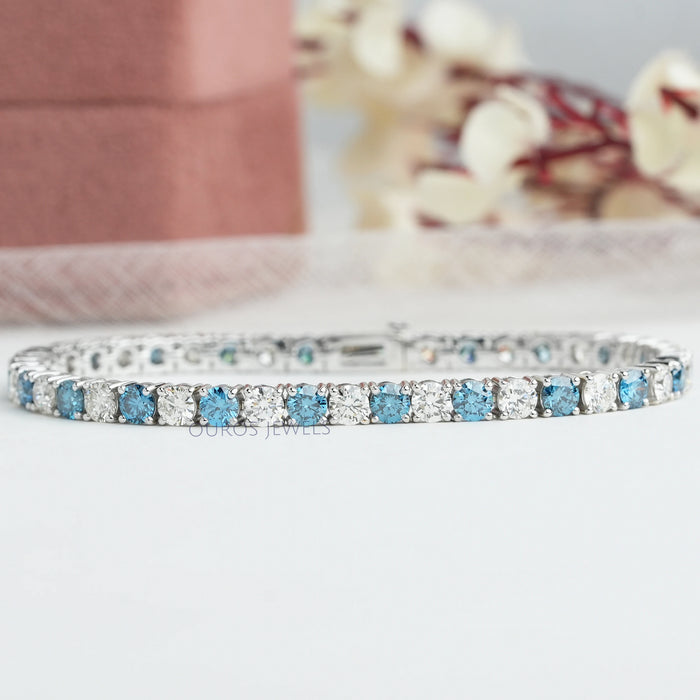 3.80 MM Fancy Color Round Cut Diamond Tennis Bracelet