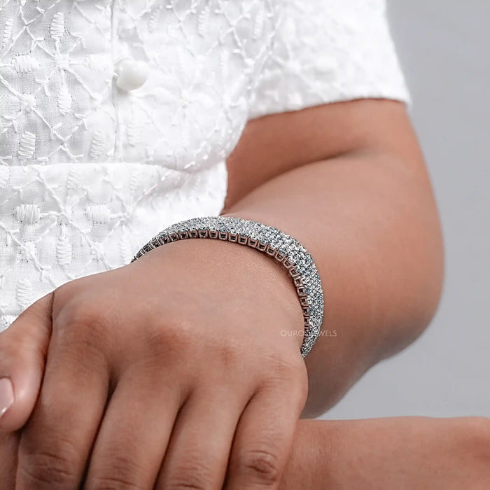 Blue Round Lab Diamond Wide Bracelet