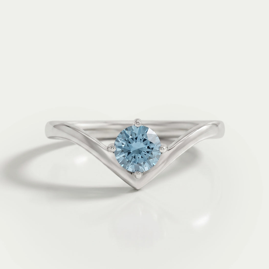 Blue Round Lab Diamond Curved Solitaire Ring Ring