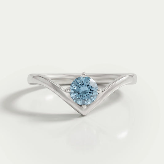 Blue Round Lab Diamond Curved Solitaire Ring Ring