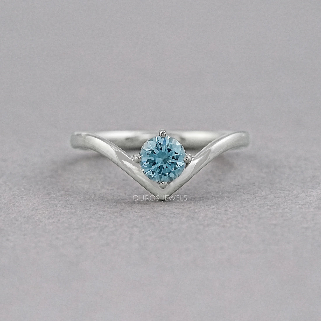 Blue Round Lab Diamond Curved Solitaire Ring Ring