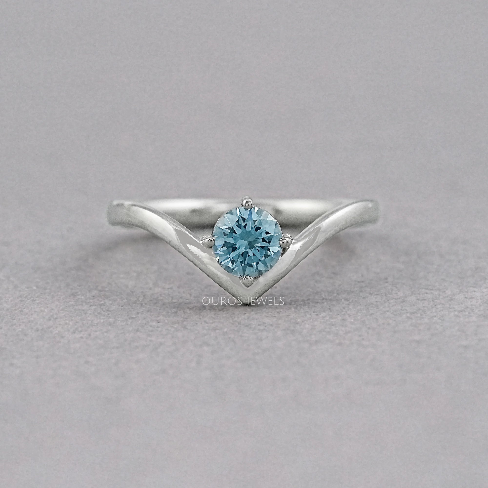 Blue Round Lab Diamond Curved Solitaire Ring Ring
