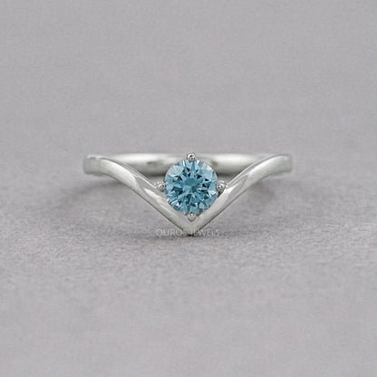 Blue Round Lab Diamond Curved Solitaire Ring Ring