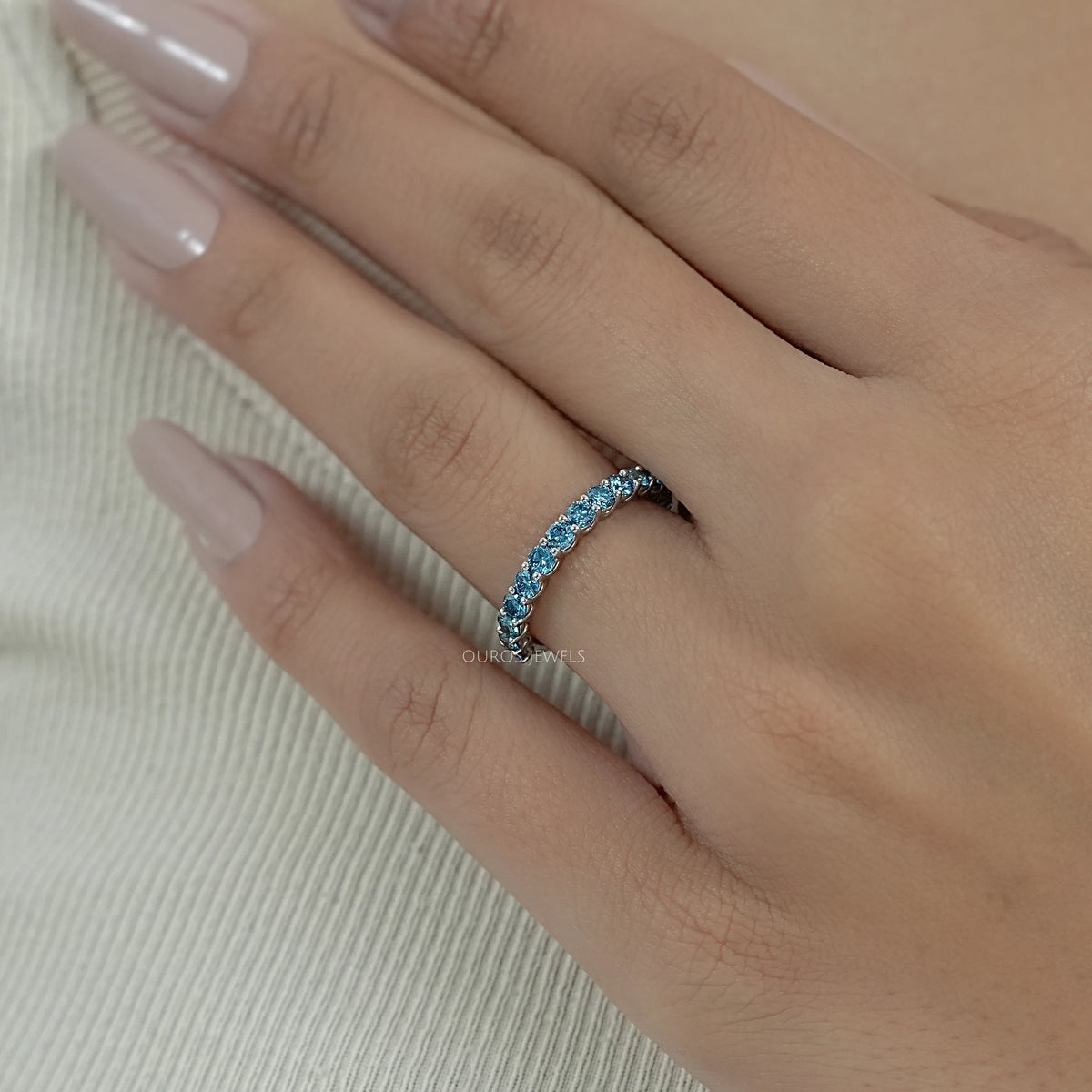 Pink And Blue Round Lab Diamond Eternity Band Ring