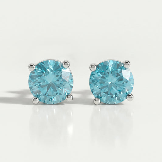 Pink And Blue Round Diamond Stud Earrings