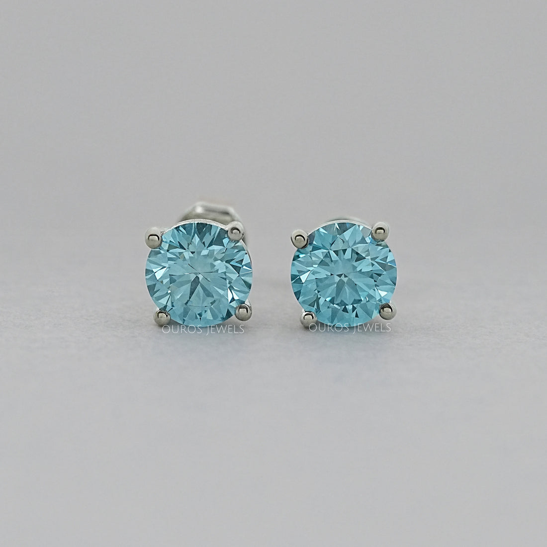 Pink And Blue Round Diamond Stud Earrings Earring