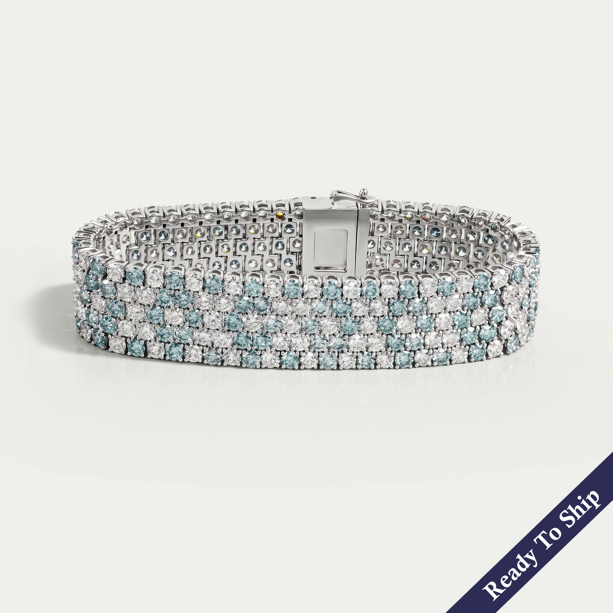 Blue Round Lab Diamond Wide Bracelet Bracelet