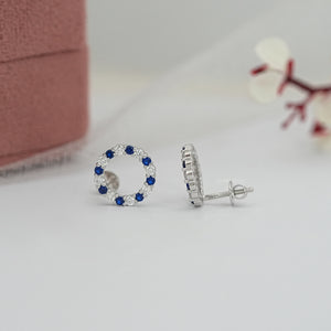 Blue Sapphire Gemstone Circle Stud Earrings