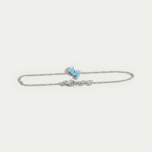 Enamel Blue Baby Foot Print Round Diamond Anklet